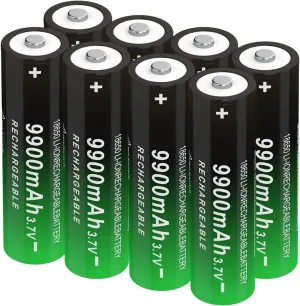 Button Top 18650 Rechargeable Battery 9900mAh High Capacity 3.7 Volt Rechargeable Battery for Headlamp, Flashlight 241019-3S (Button Top, 8 Pack)
