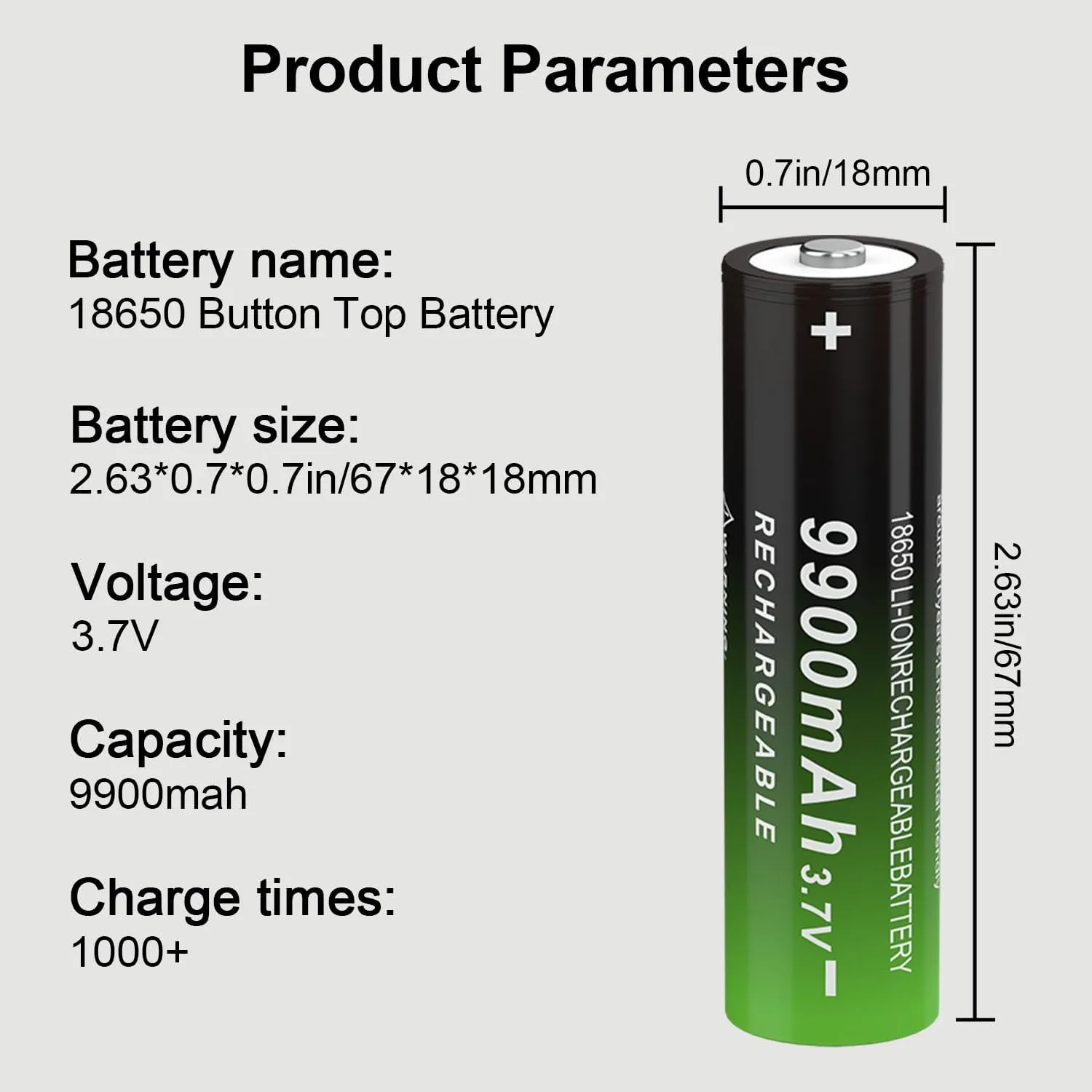 Button Top 18650 Rechargeable Battery 9900mAh High Capacity 3.7 Volt Rechargeable Battery for Headlamp, Flashlight 241019-3S (Button Top, 8 Pack)