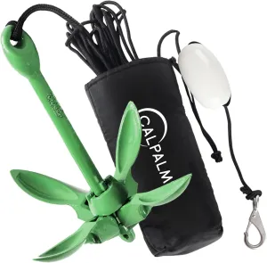 CALPALMY Folding Anchor with Rope Kit, 3.5lbs Versatile Grapnel Anchor for Inflatables Kayaks SUP Small Boats Skiffs and Canoes Trips, 32ft Marine Rope with Marker Buoy