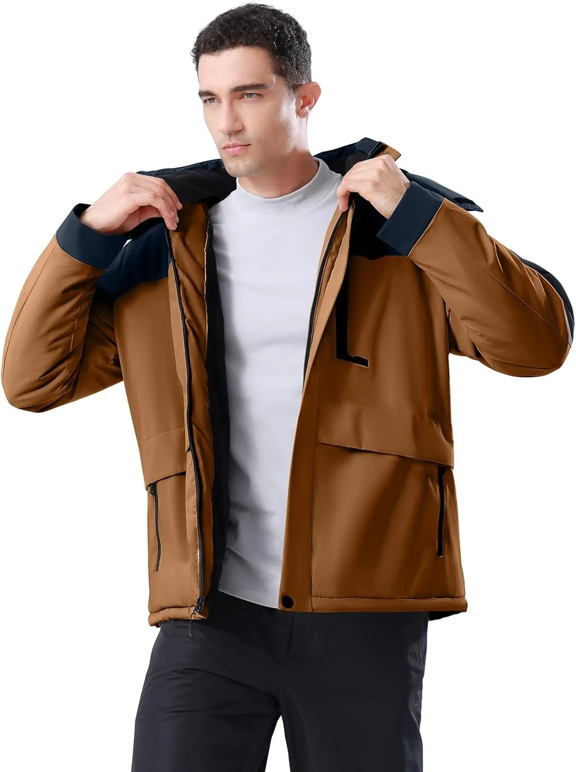 CAMEL CROWN Men's Winter Ski Jacket Mountain Snow Coats Waterproof Detachable Hood Windproof Fleece Rain Jackets