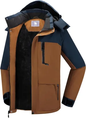 CAMEL CROWN Men's Winter Ski Jacket Mountain Snow Coats Waterproof Detachable Hood Windproof Fleece Rain Jackets
