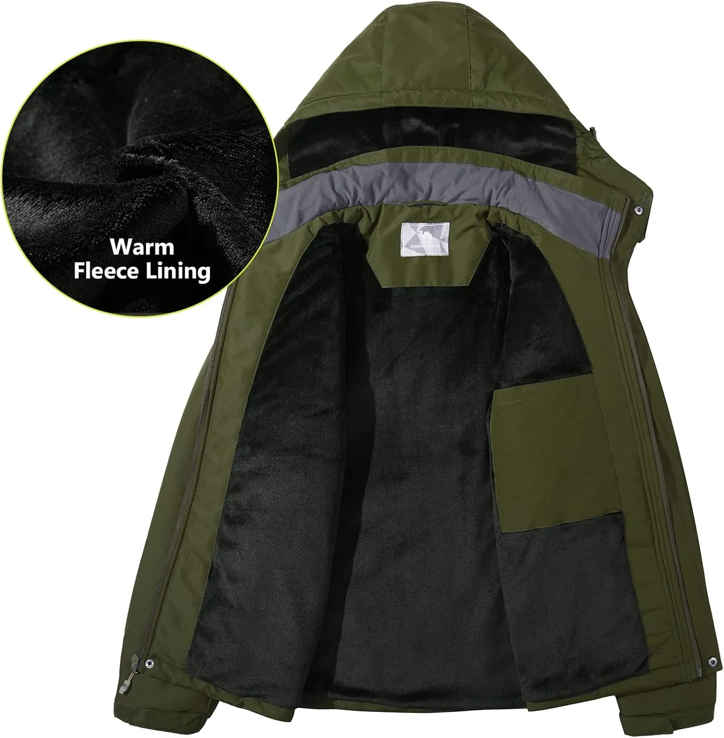 CAMEL Men's Winter Ski Jackets Waterproof Snow Coat with Hood Mountain Windproof Rain Jacket