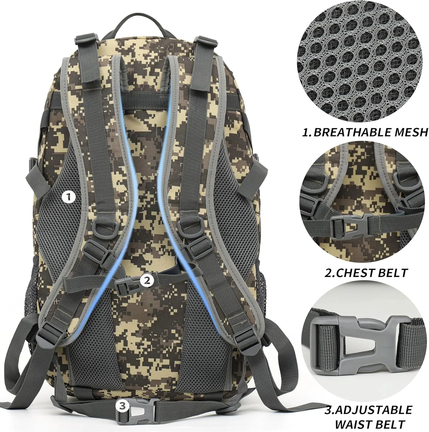 Camo Backpack,Military Tactical Backpack for Men with Flag Patch,30L School Backpack for Outdoor