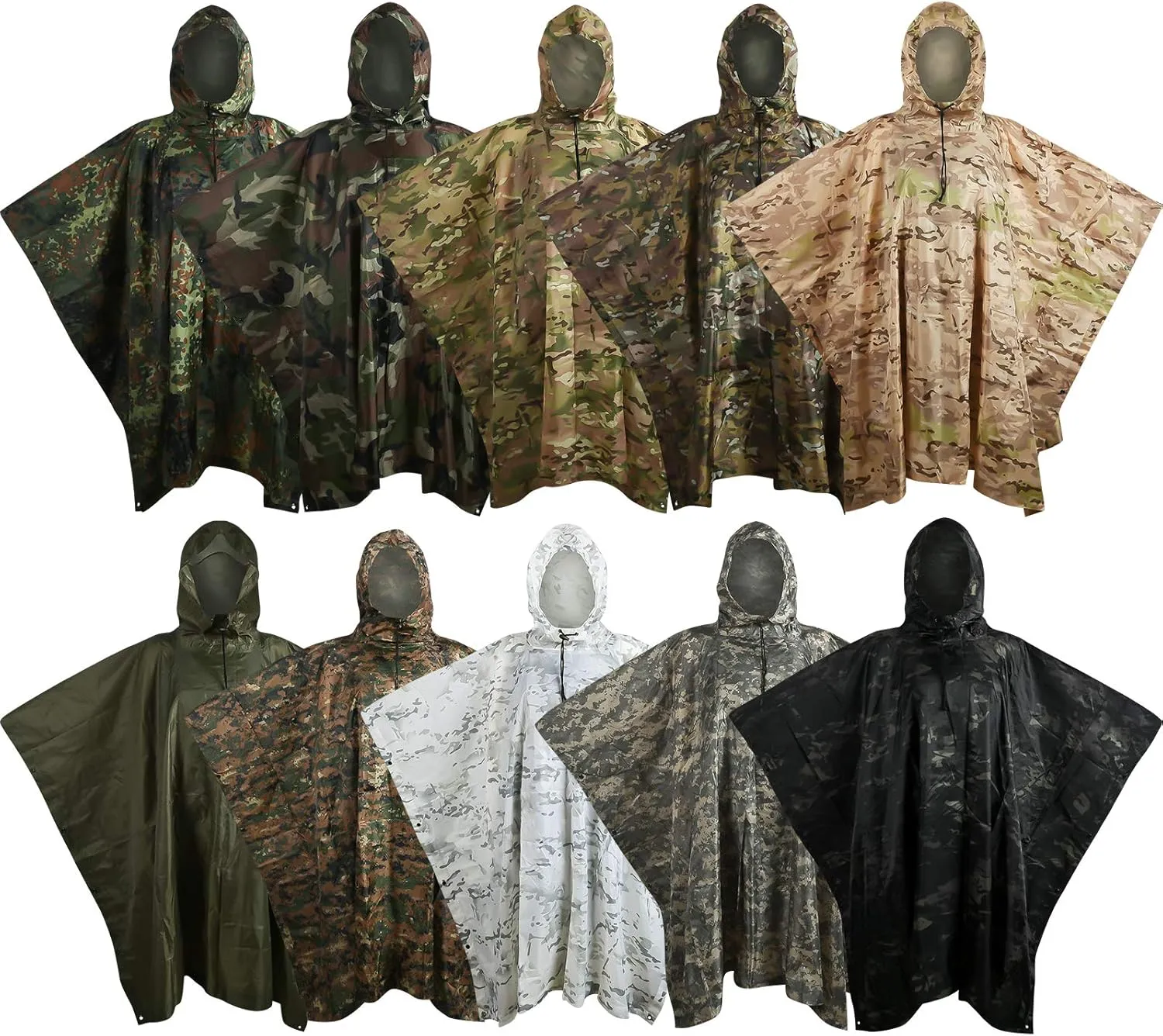 Camo Rain Poncho, Multi Use Waterproof Rain Coat