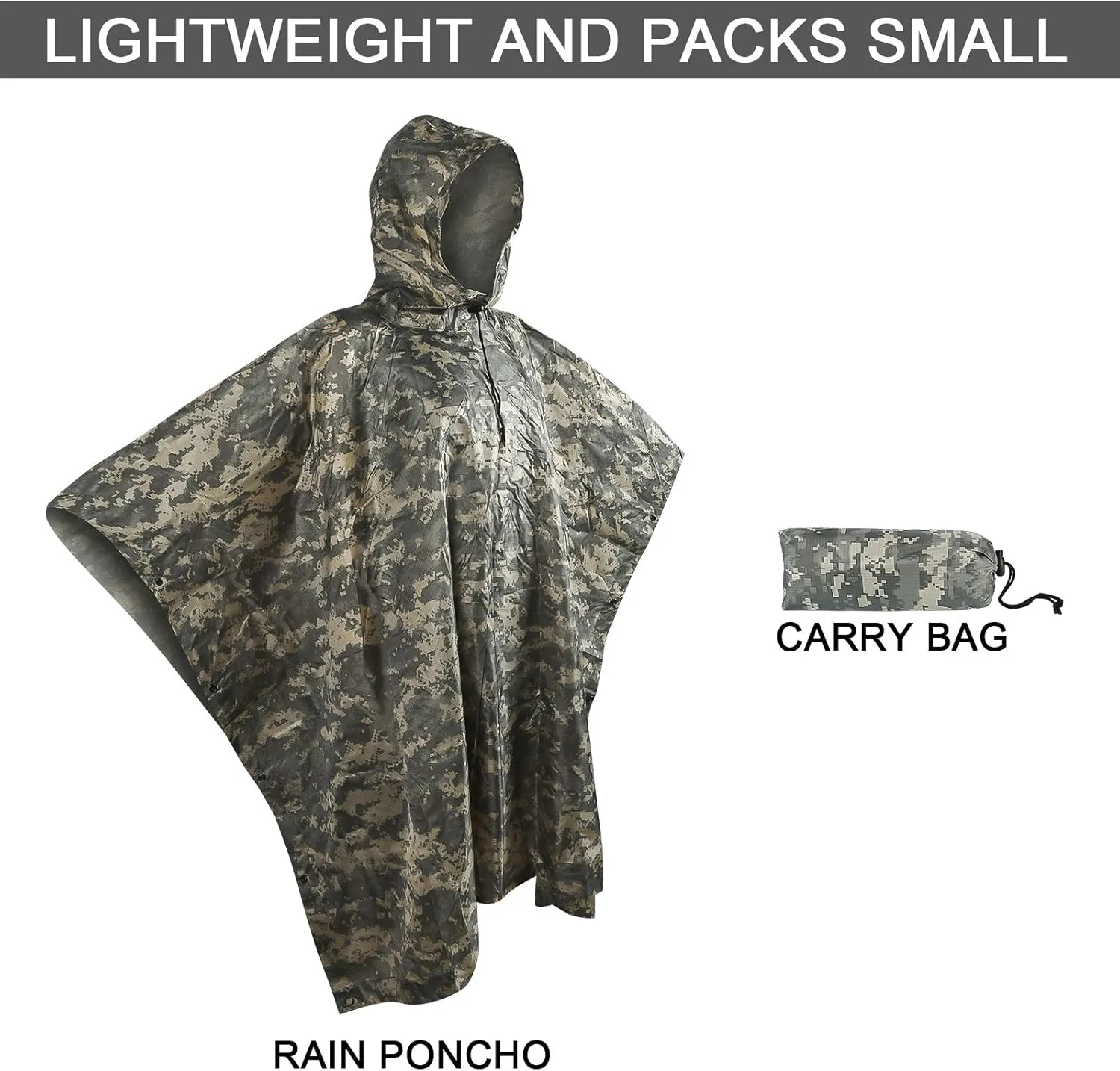 Camo Rain Poncho, Multi Use Waterproof Rain Coat