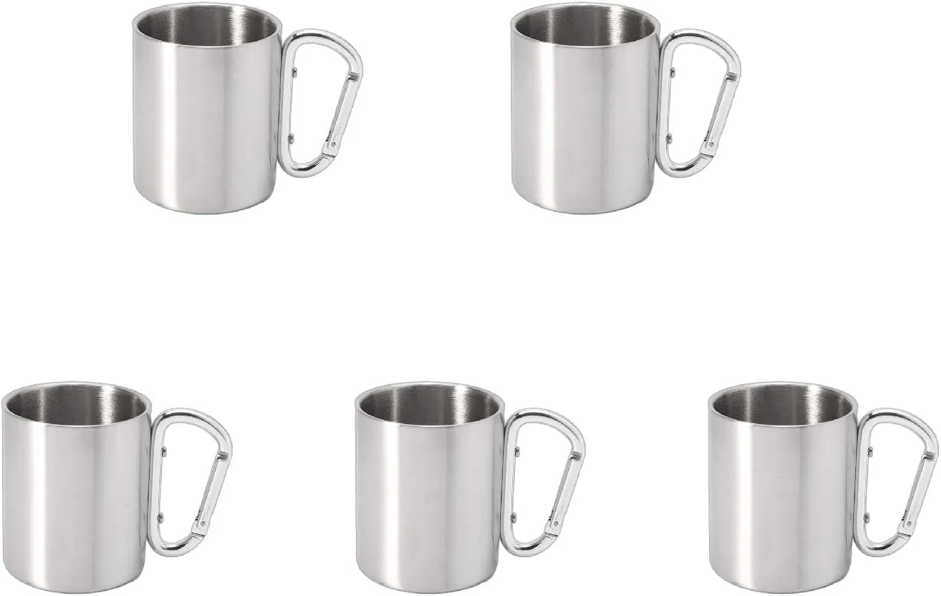 Camping Coffee Mug with Folding Carabiner Handle Lightweight Stainless Camping Cup for Camp Cooking Gear Backpacking Mug Cute Mug Letter Pattern