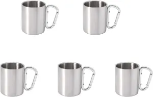 Camping Coffee Mug with Folding Carabiner Handle Lightweight Stainless Camping Cup for Camp Cooking Gear Backpacking Mug Cute Mug Letter Pattern