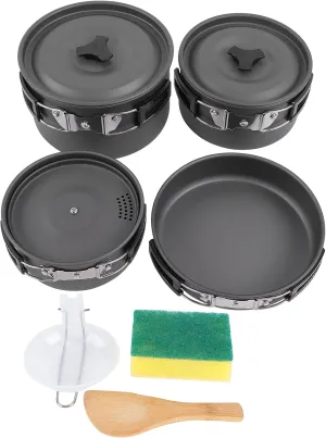 Camping Cookware, Compact/Lightweight/Durable Camping Pots and Pans Set, Outdoor Portable Cooking Pot/Pot Cover/Spoon Set Aluminium Oxide Camping Cooking Set
