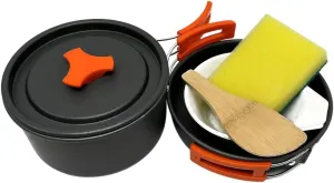 Camping Cookware Mess Kit Stockpot Compact Folded Handle Cooking Utensils Bowls Spoon Camping Cooking Set for BBQ Backpacking
