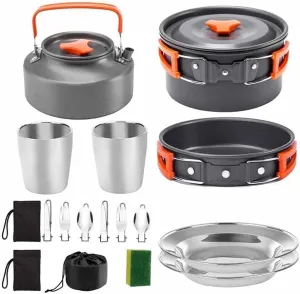 Camping Cookware Portable Pot Pan Cup Teaport Set Folding Outdoor Cooking Set Hiking Picnic Tableware Tool Travel Equipment (Color : A) (C)