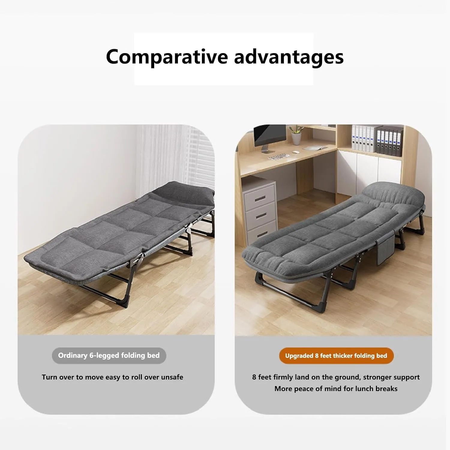 Camping Cots for Adults Queen Size 8-Leg Support, High-Resilience Cotton Filling, Multi-Function Foldable Bed with Storage Bag, Non-Slip Feet, Perfect for Office Nap or Outdoor