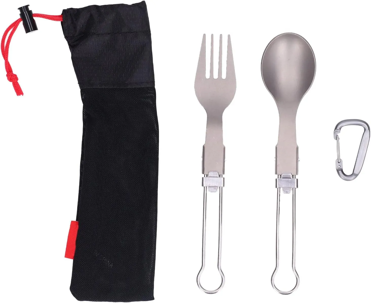 Camping Cutlery Set | Foldable Spoon & Dining Tool for Outdoor/Travel/Hiking | Lightweight Portable Tableware with Clip Hook & Storage Bag | Strong Oxidation - Proof
