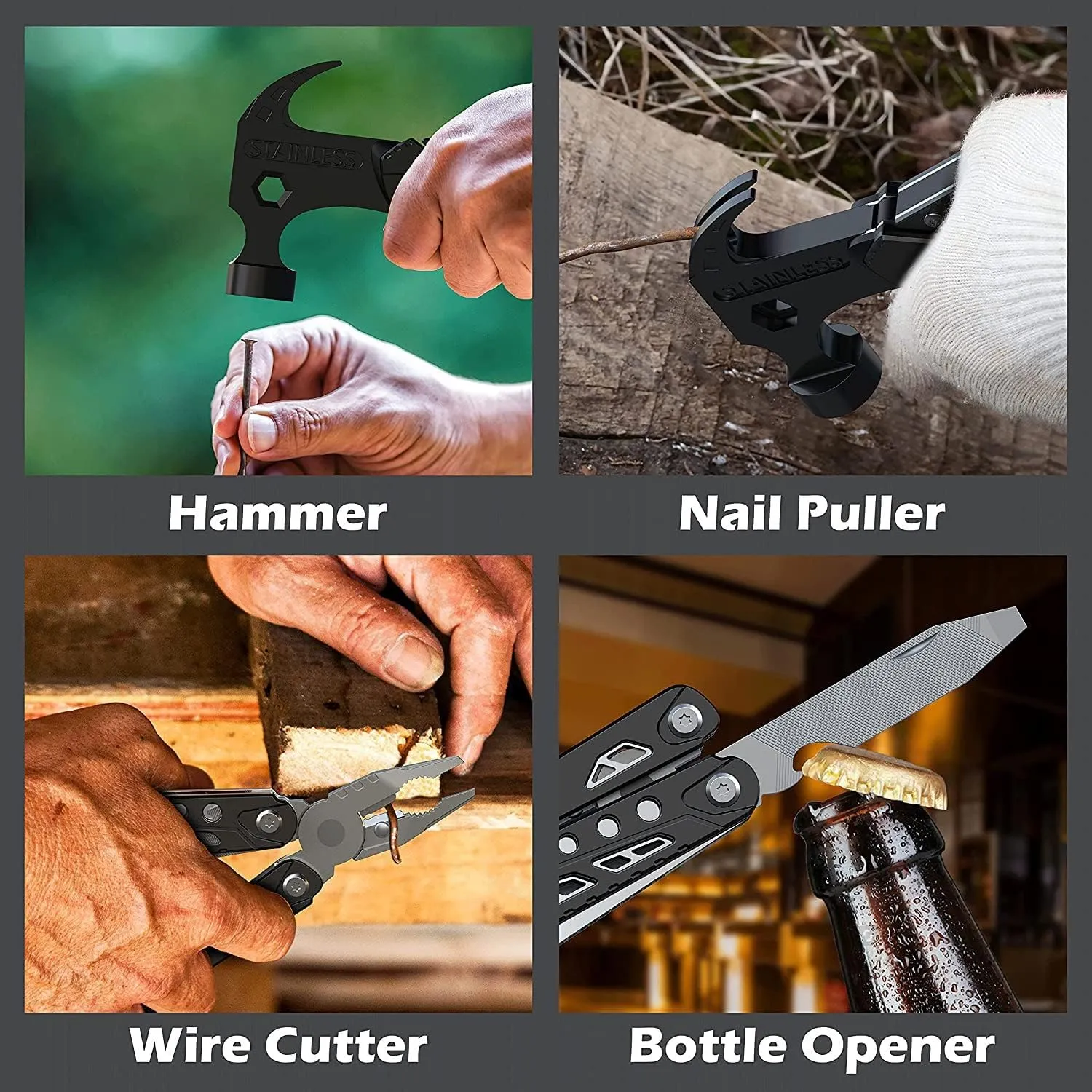 Camping Essentials Sparking Utility Axe Camping Gear 14 in 1 Multi-Tool Knife Hammer Saw Bottle Opener Screwdriver Gift for Men for Outdoor, Camping, Hiking, Survival