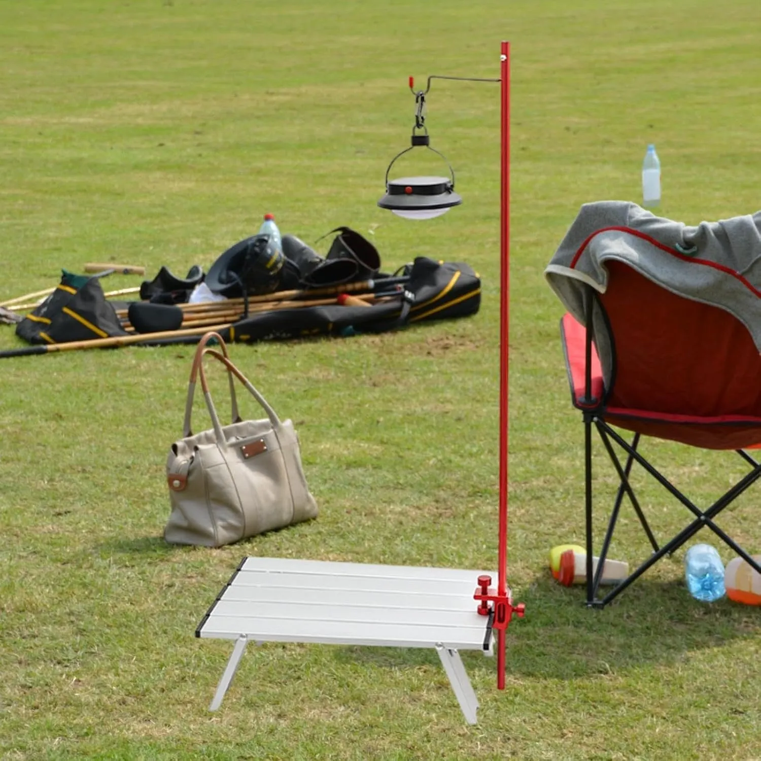 Camping Folding Lamp Pole Folding Table Light Stand, Aluminum Alloy Free Standing Camping Lantern Stand Lamp Stand for Travel