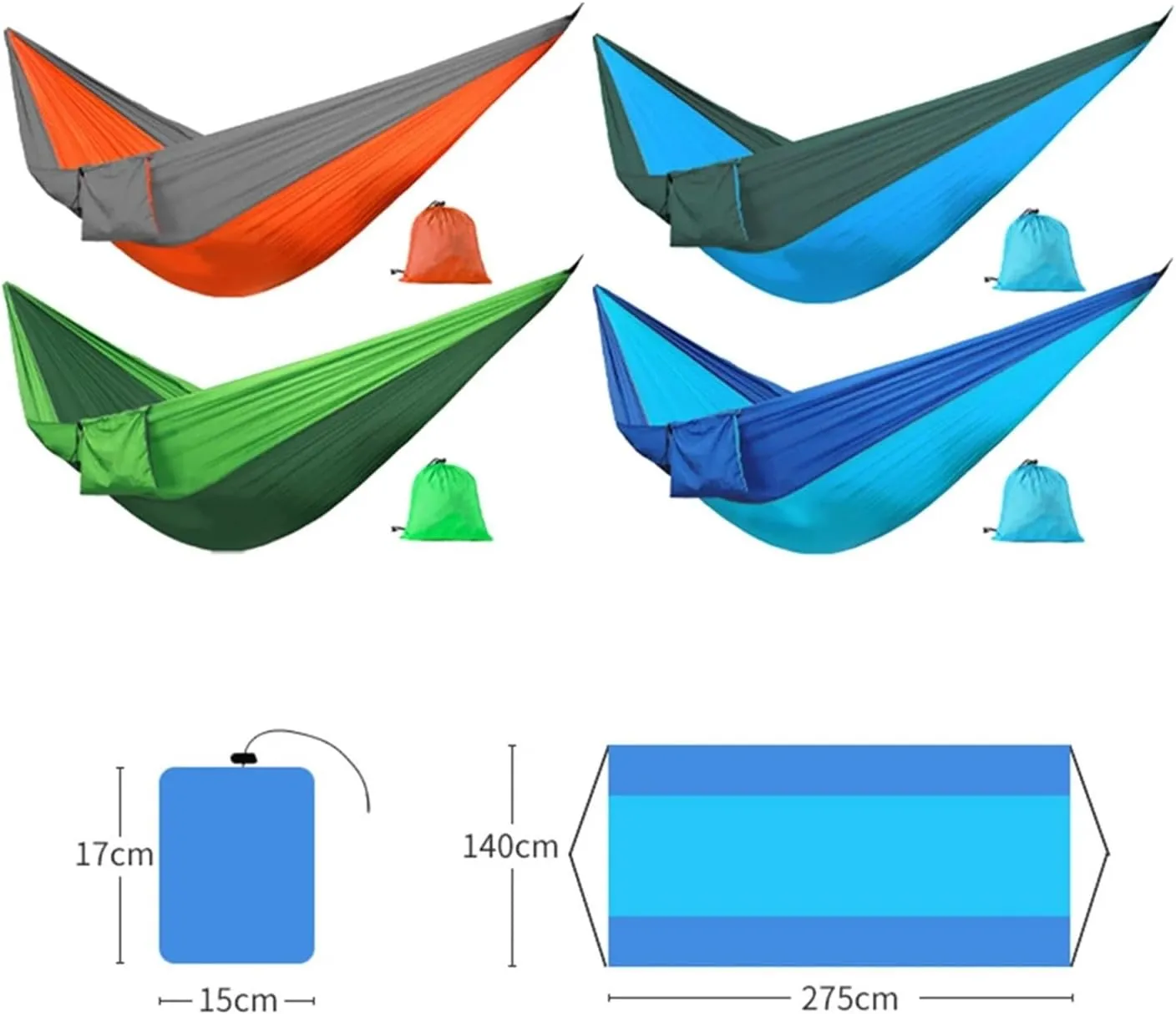 Camping Hammock Portable Camping Hammock Double Hanging Bed Lightweight Hammock Outdoor Waterproof Durable Survival Travel Leisure Bed, 275x140cm a