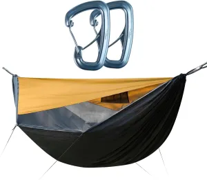 Camping Hammock with Mosquito Net and Sunshade with 2 Carabiner Clip Hooks, Lightweight Portable Hammocks for Outside, Hiking, and Travel