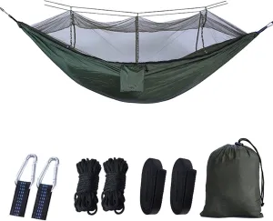 Camping Hammock with Mosquito Net - Ultra Lightweight Durable Double Travel Hammock 210T Parachute Nylon for Outdoor Camping Accessories-Army Green