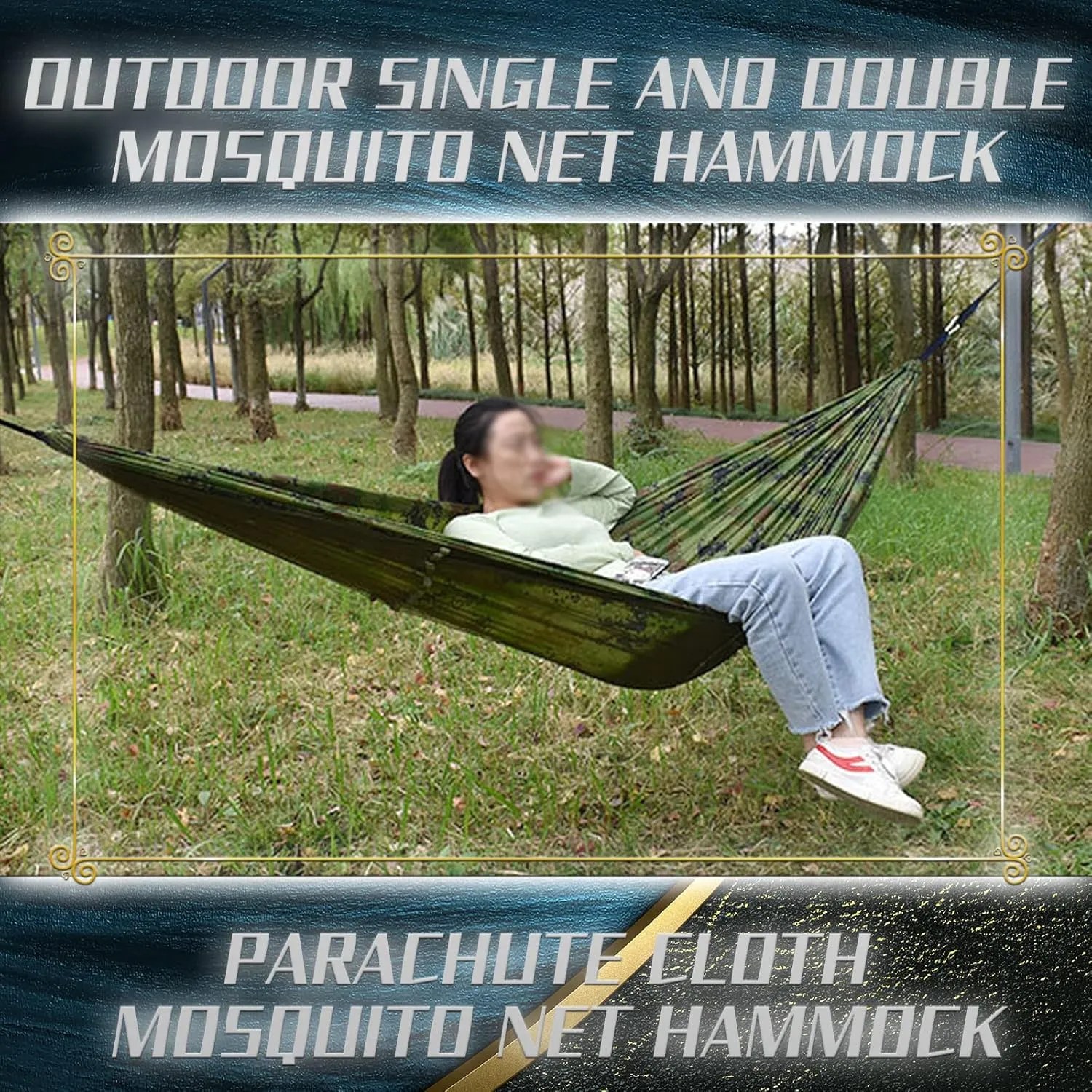 Camping Hammock with Mosquito Net - Ultra Lightweight Durable Double Travel Hammock 210T Parachute Nylon for Outdoor Camping Accessories-Red with Black