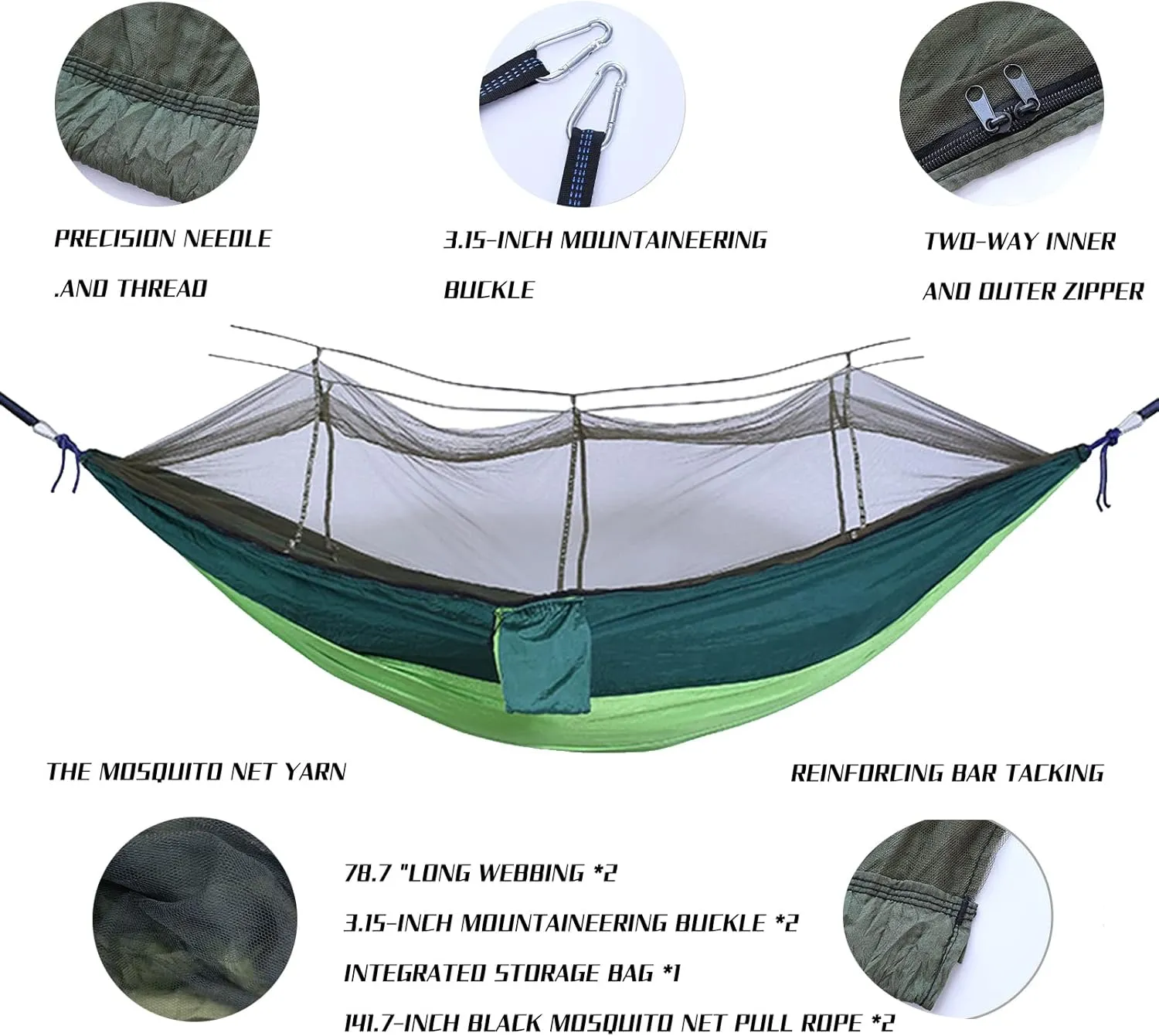 Camping Hammock with Mosquito Net - Ultra Lightweight Durable Double Travel Hammock 210T Parachute Nylon for Outdoor Camping Accessories-Red with Black