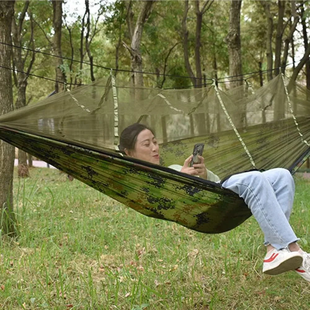 Camping Hammock with Net,Single & Double Tree Hammock Net, Lightweight Nylon Portable Hammock for Outdoor Camping, Lightweight Tree Hammocks (B-Army Green)