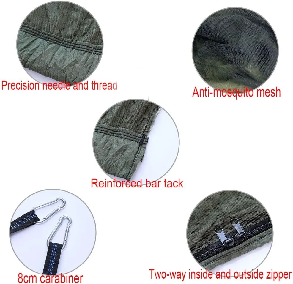 Camping Hammock with Net,Single & Double Tree Hammock Net, Lightweight Nylon Portable Hammock for Outdoor Camping, Lightweight Tree Hammocks (B-Army Green)