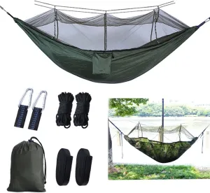 Camping Hammock with Net,Single & Double Tree Hammock Net, Lightweight Nylon Portable Hammock for Outdoor Camping, Lightweight Tree Hammocks (B-Army Green)