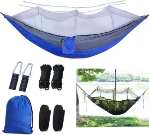 Camping Hammock with Net,Single & Double Tree Hammock Net, Lightweight Nylon Portable Hammock for Outdoor Camping, Lightweight Tree Hammocks (F-Blue)