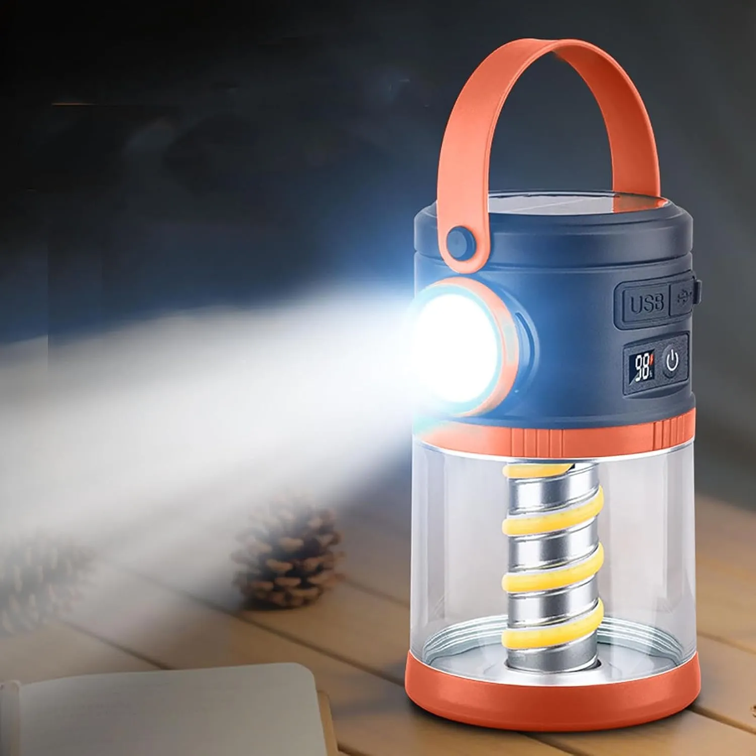 Camping High-Light Lighting Emergency Lantern - Double Light Source Camping Lamp - Digital Power Display Solar Lamp - 2000mah - for Outdoor Adventures and Tent Lighting (Red)