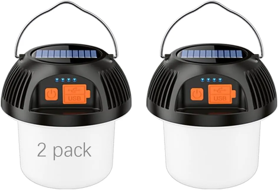 Camping Lantern Solar Rechargeable, LED Tent Light Ultra Bright for Camping (Eclectic, BlackHMIASFMK2 Pack)