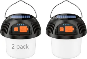 Camping Lantern Solar Rechargeable, LED Tent Light Ultra Bright for Camping (Eclectic, BlackHMIASFMK2 Pack)