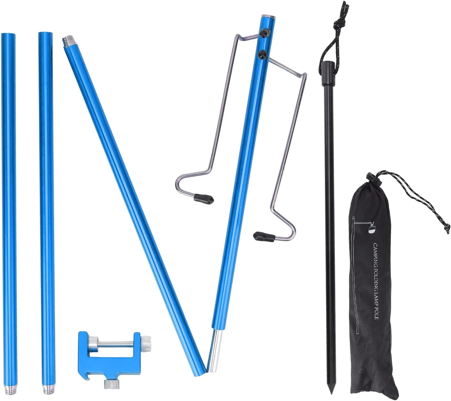 Camping Lantern Stand, Portable Lightweight Aluminum Alloy Lamp Pole for Outdoor Camping, Hiking, Beach, Easy to Use with Adjustable Brackets and Spacers, Includes Storage Bag (Blue)