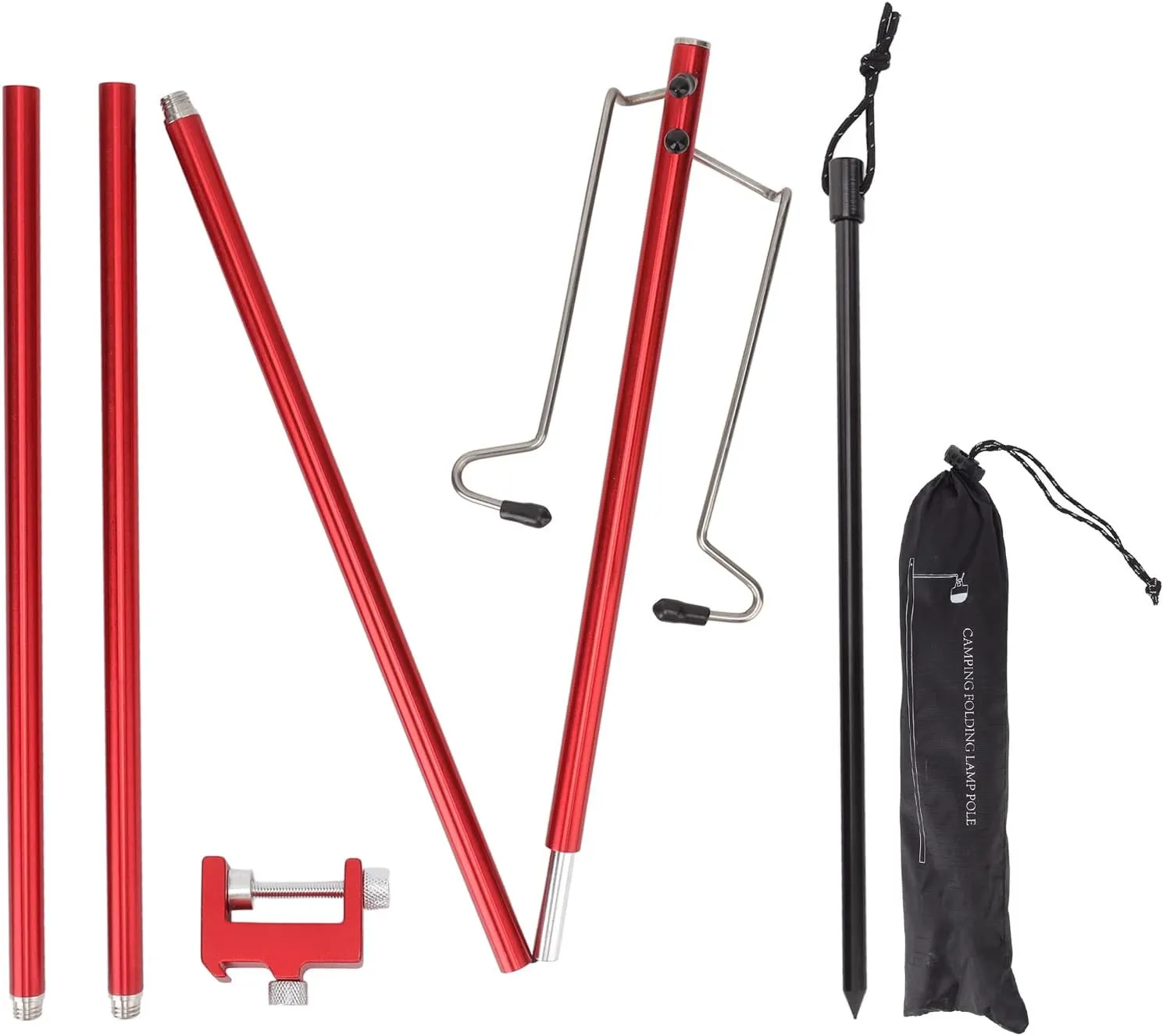 Camping Lantern Stand, Portable Lightweight Aluminum Alloy Lamp Pole for Outdoor Camping, Hiking, Beach, Easy to Use with Adjustable Brackets and Spacers, Includes Storage Bag (Red)