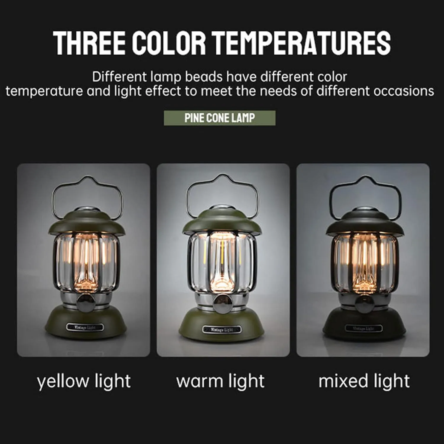 Camping Lantern,LED Camping Lantern, Retro Portable USB Outdoor Hanging Lamp, Light 3 Lighting Modes Dimmable Emergency Light for Hiking Climbing Yard(Beige)