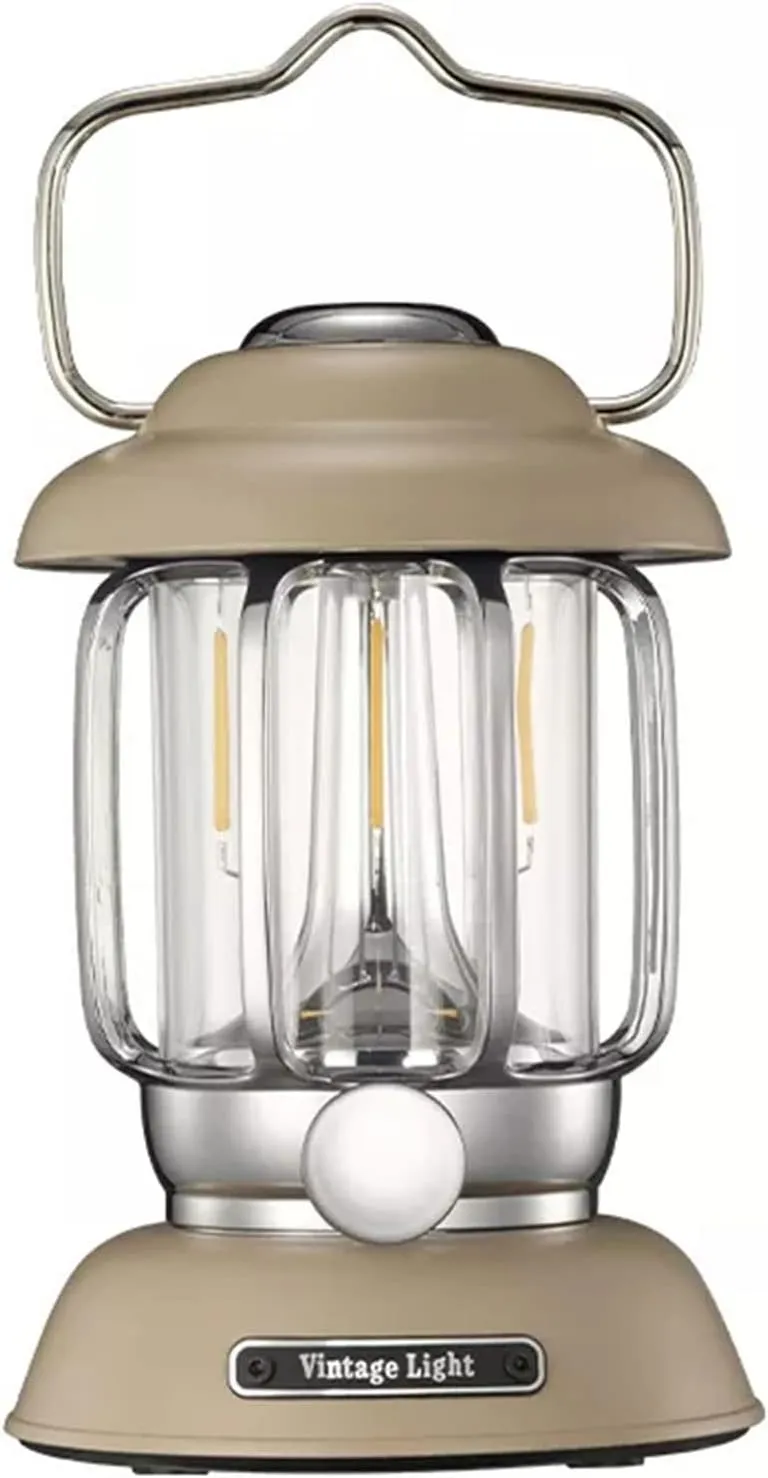 Camping Lantern,LED Camping Lantern, Retro Portable USB Outdoor Hanging Lamp, Light 3 Lighting Modes Dimmable Emergency Light for Hiking Climbing Yard(Beige)