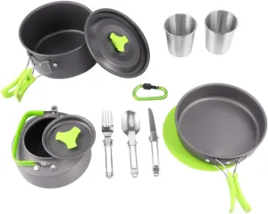 Camping Pot Set 12pcs Portable Cooking Supplies Aluminum Cookware Cutlery for Outdoor Cooking