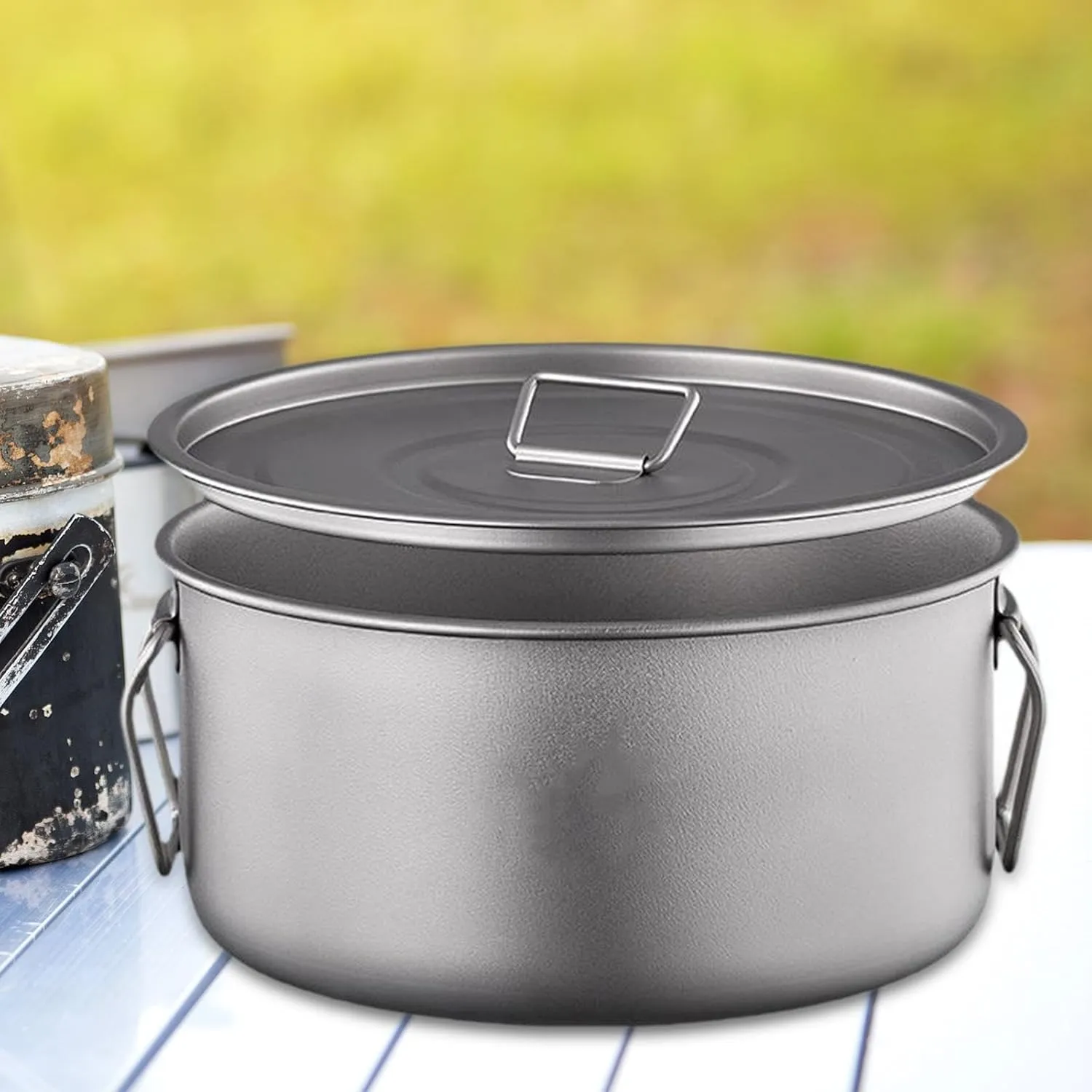 Camping Pot with Lid Titanium Mug 2200ml Backpacking Fishing Picnic Hiking Bowl Utensils Camping Portable Cooking Equipment