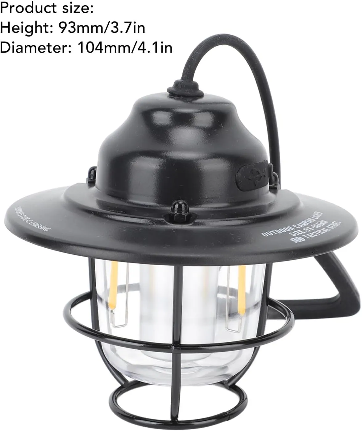 Camping Tent Lanterns Night Light, 1200mAh 2.0W Dimmable Retro Rechargeable Camping Lamp for Hiking, Fishing (Black)