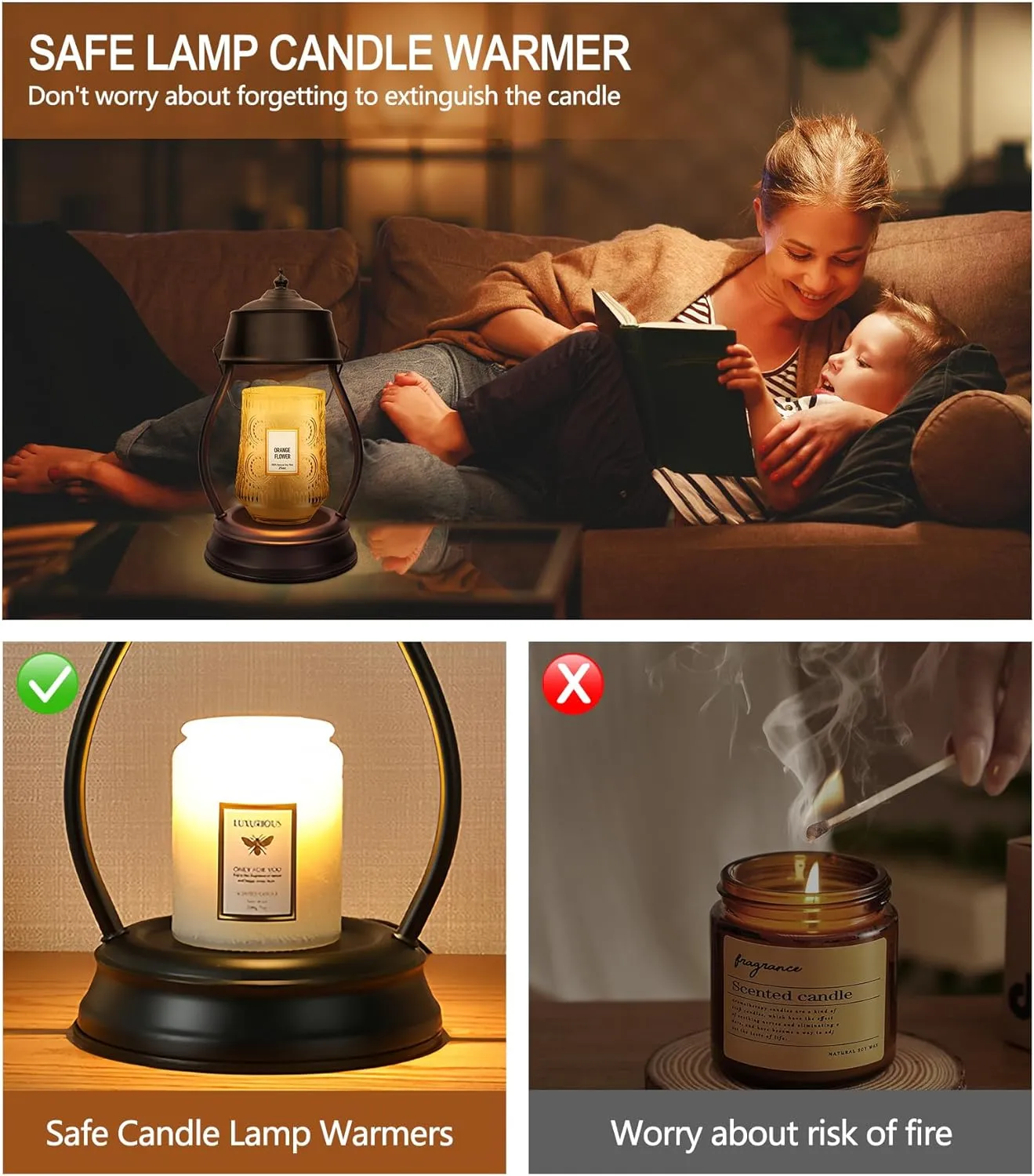 Candle Warmer Lamp, Dimmable Candle Warmer Lantern with Timer, Mothers Day Birthday Gifts for Women Mom, House Warming Gifts, Black Lantern Candle Warmer, Large Candle Lamp for New Home Bedroom Decor