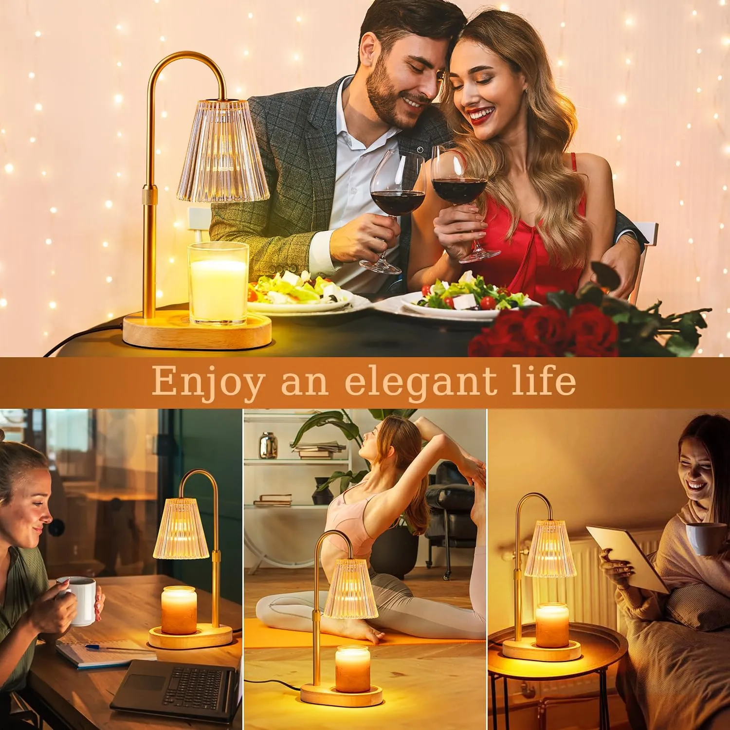 Candle Warmer Lamp with Timer: Electric Candles Wax Warmers Glass Lamps for Jar Candles Burner Adjustable Height and Dimmable Light Modern No Flame Scented Candle Warming Lantern, Amber