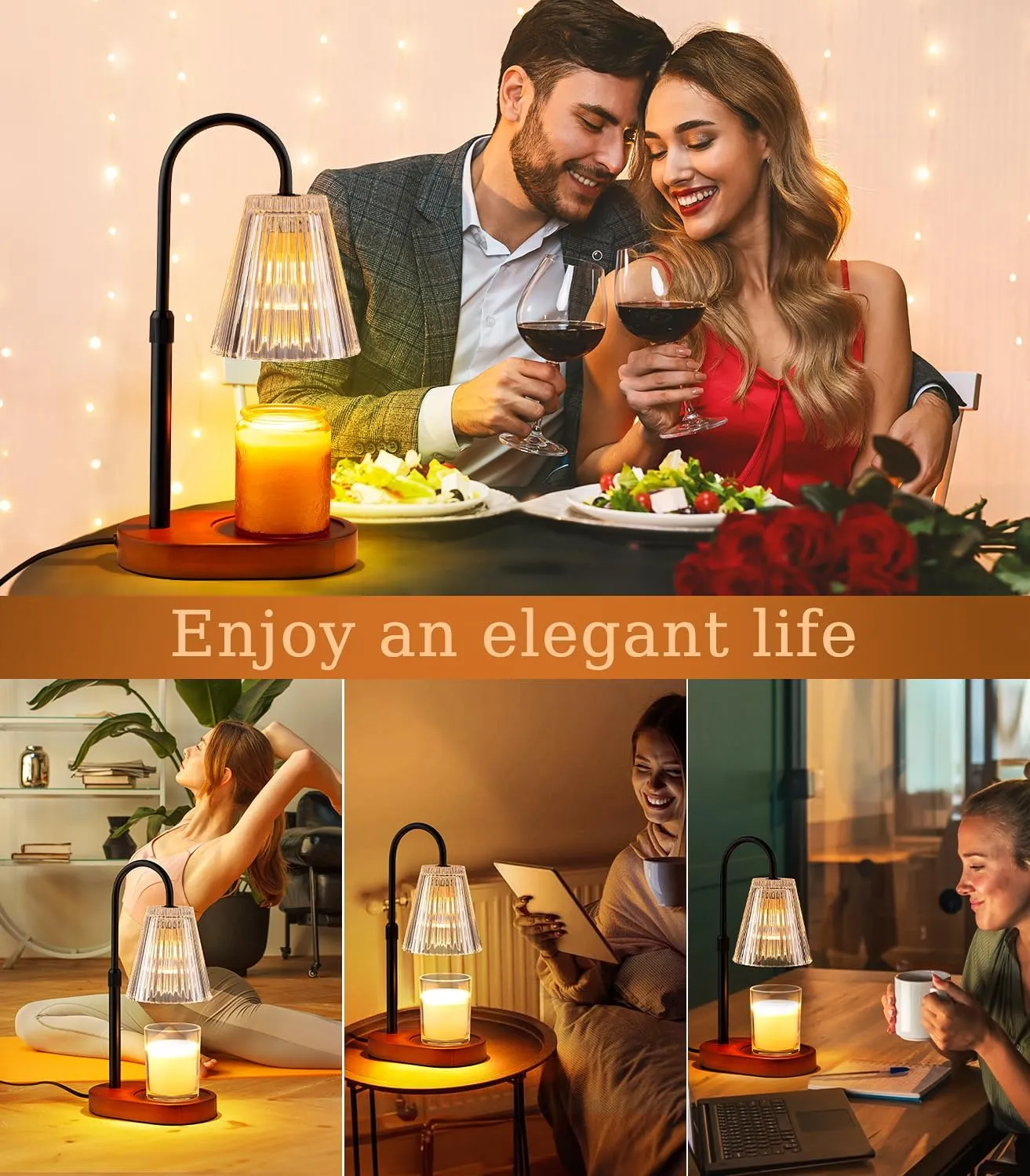 Candle Warmer Lamp with Timer - Electric Candles Wax Warmers Glass Lamps For Jar Candles Burner Adjustable Height and Dimmable Light Modern No Flame Scented Candle Warming Lantern Melter Light 2 Bulbs