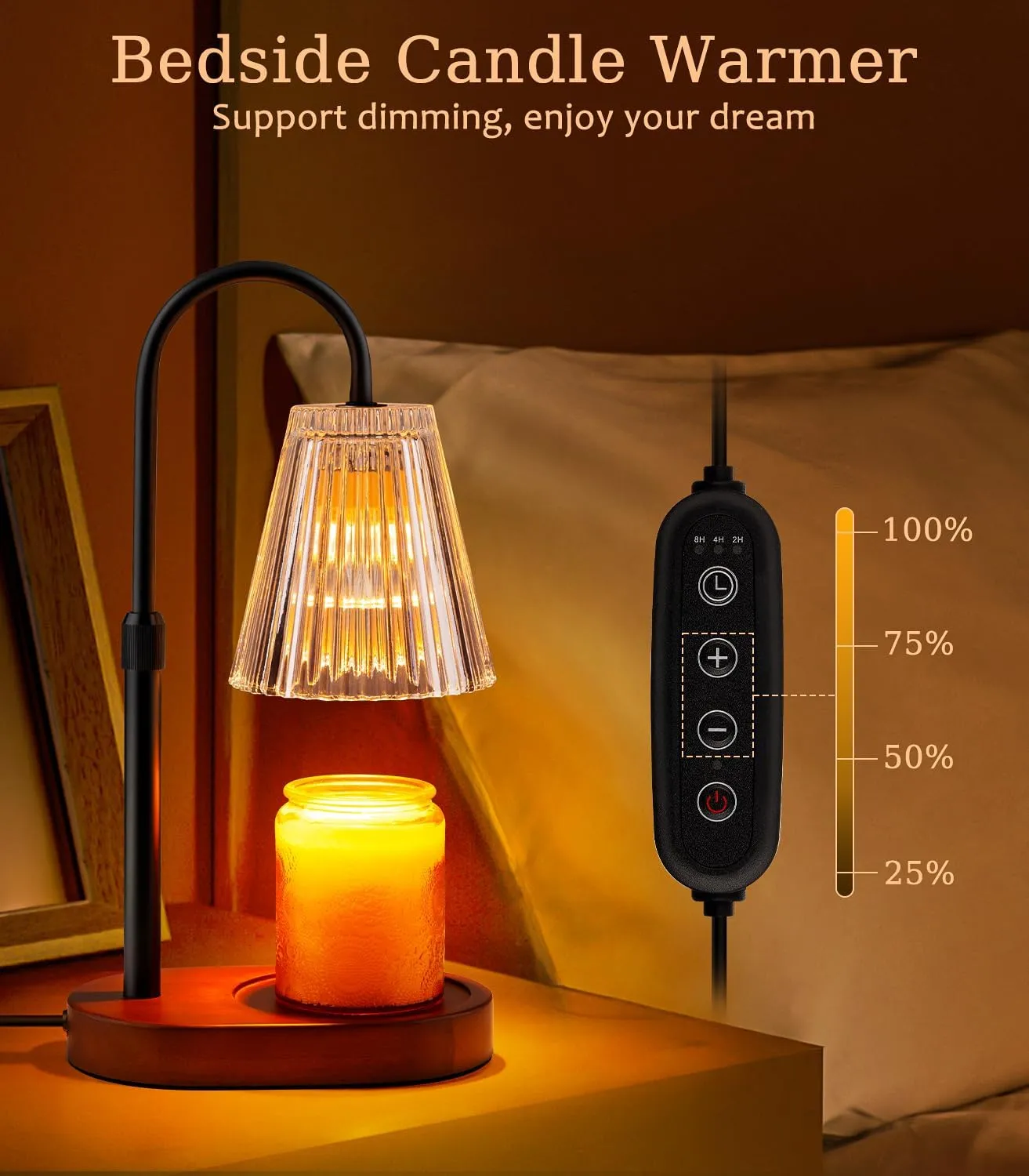 Candle Warmer Lamp with Timer - Electric Candles Wax Warmers Glass Lamps For Jar Candles Burner Adjustable Height and Dimmable Light Modern No Flame Scented Candle Warming Lantern Melter Light 2 Bulbs