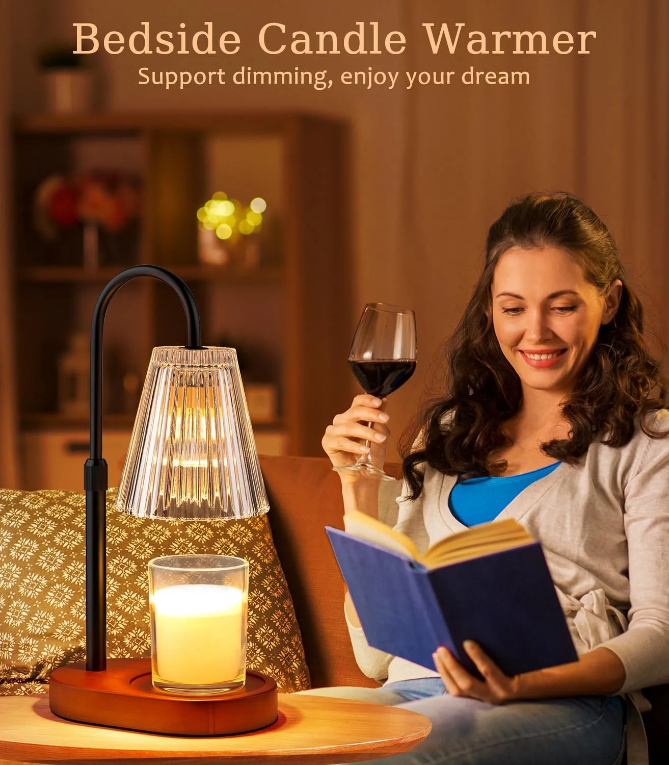 Candle Warmer Lamp with Timer - Electric Candles Wax Warmers Glass Lamps For Jar Candles Burner Adjustable Height and Dimmable Light Modern No Flame Scented Candle Warming Lantern Melter Light 2 Bulbs