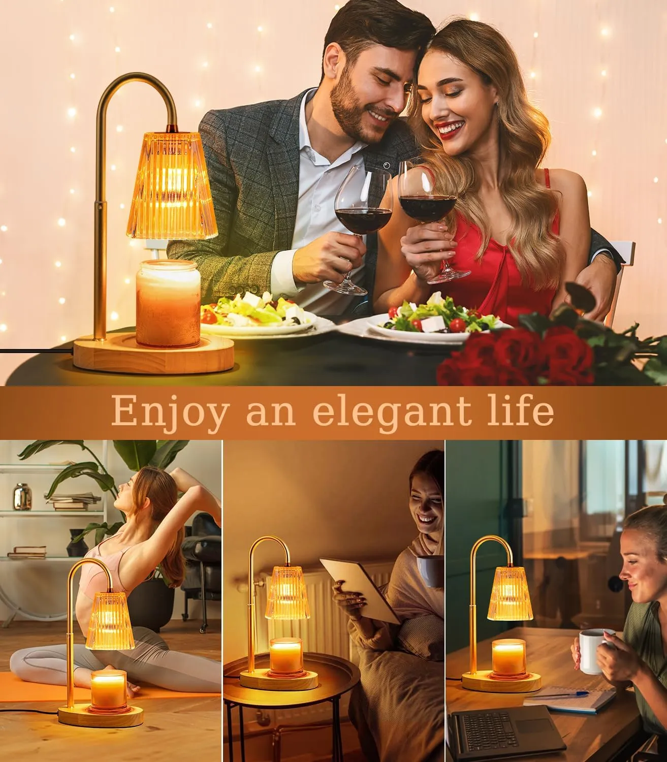 Candle Warmer Lamp with Timer: Electric Candles Wax Warmers Glass Lamps for Jar Candles Burner Adjustable Height and Dimmable Light Modern No Flame Scented Candle Warming Lantern