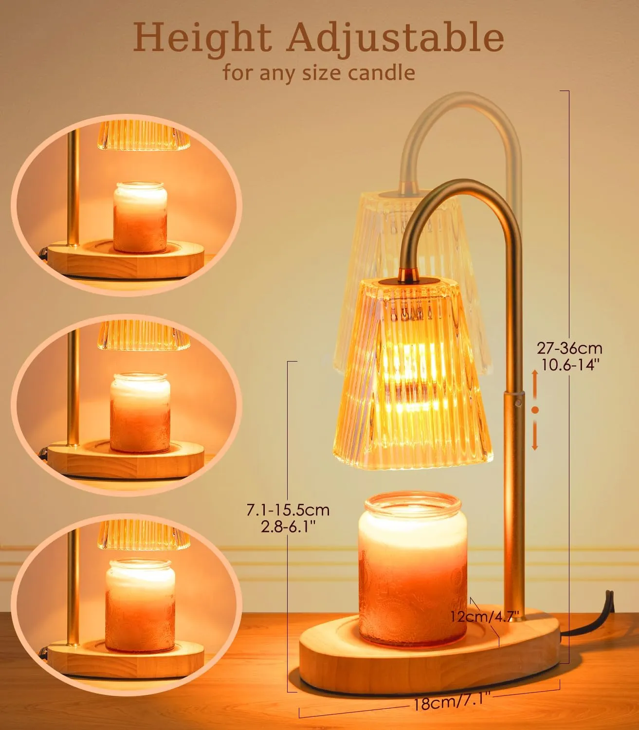 Candle Warmer Lamp with Timer: Electric Candles Wax Warmers Glass Lamps for Jar Candles Burner Adjustable Height and Dimmable Light Modern No Flame Scented Candle Warming Lantern