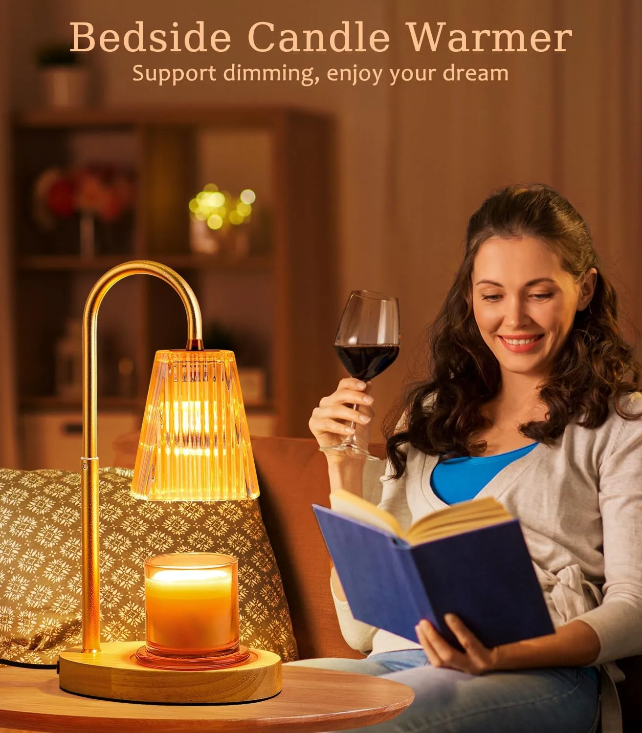 Candle Warmer Lamp with Timer: Electric Candles Wax Warmers Glass Lamps for Jar Candles Burner Adjustable Height and Dimmable Light Modern No Flame Scented Candle Warming Lantern