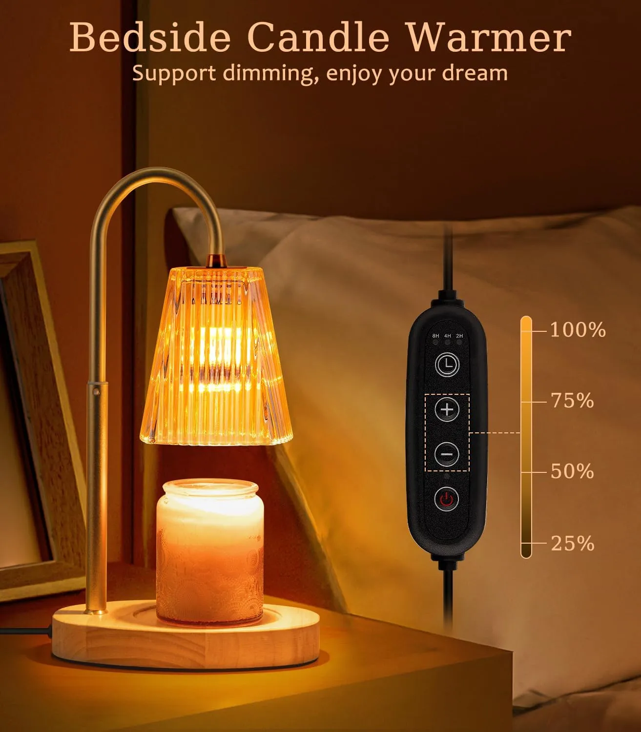 Candle Warmer Lamp with Timer: Electric Candles Wax Warmers Glass Lamps for Jar Candles Burner Adjustable Height and Dimmable Light Modern No Flame Scented Candle Warming Lantern