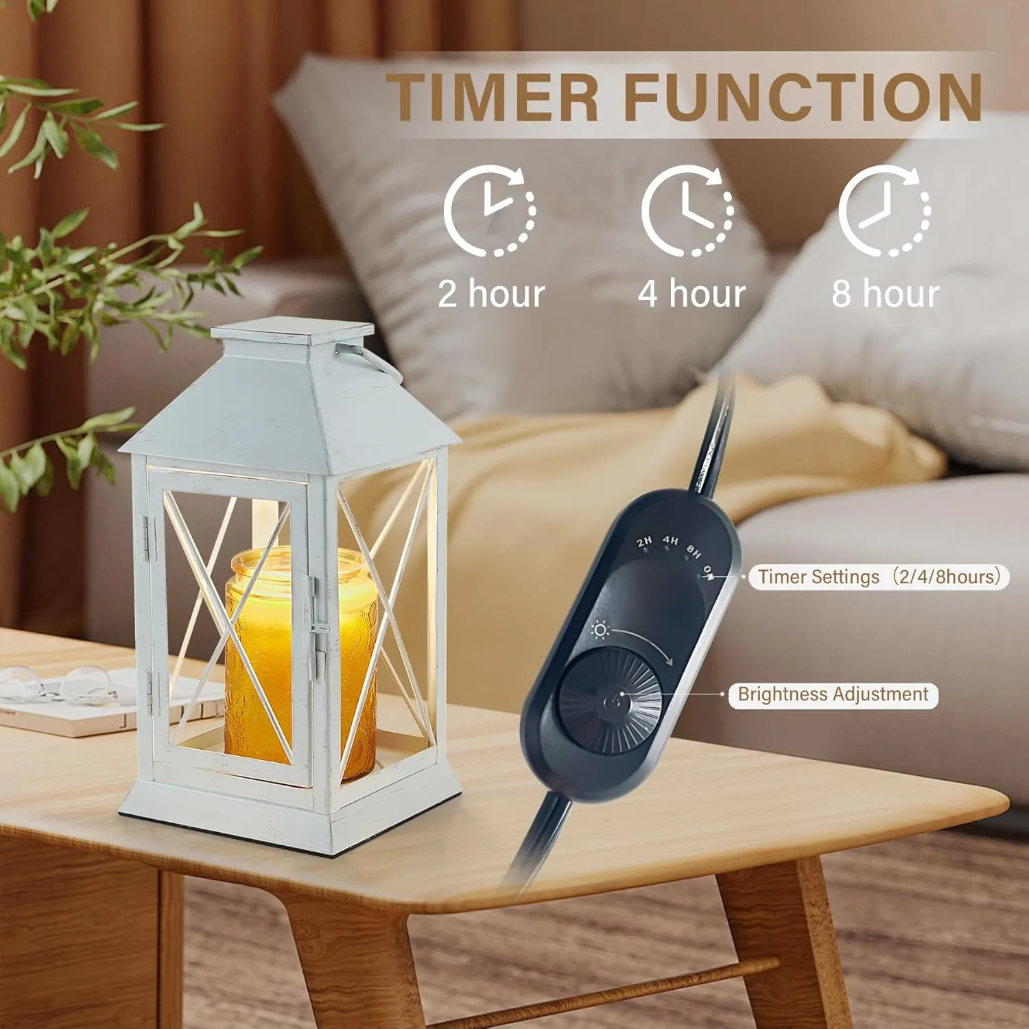 Candle Warmer Lamp,Candle Warmer Lamp with Timer,Candle Warmer Lantern for Jar Candle,Dimmable Candle Lamp Warmer Farmhouse Heat Lamp with 2 Bulbs,Auto Shut Off & Adjustable Brightness-White