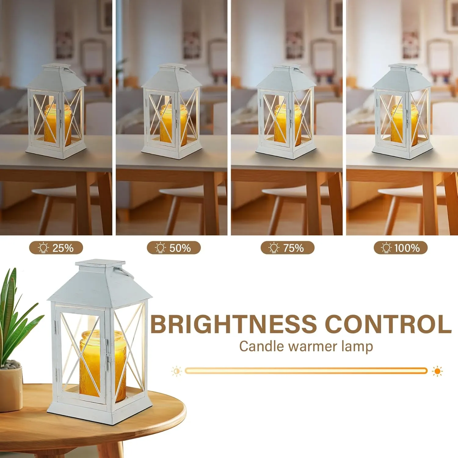 Candle Warmer Lamp,Candle Warmer Lamp with Timer,Candle Warmer Lantern for Jar Candle,Dimmable Candle Lamp Warmer Farmhouse Heat Lamp with 2 Bulbs,Auto Shut Off & Adjustable Brightness-White