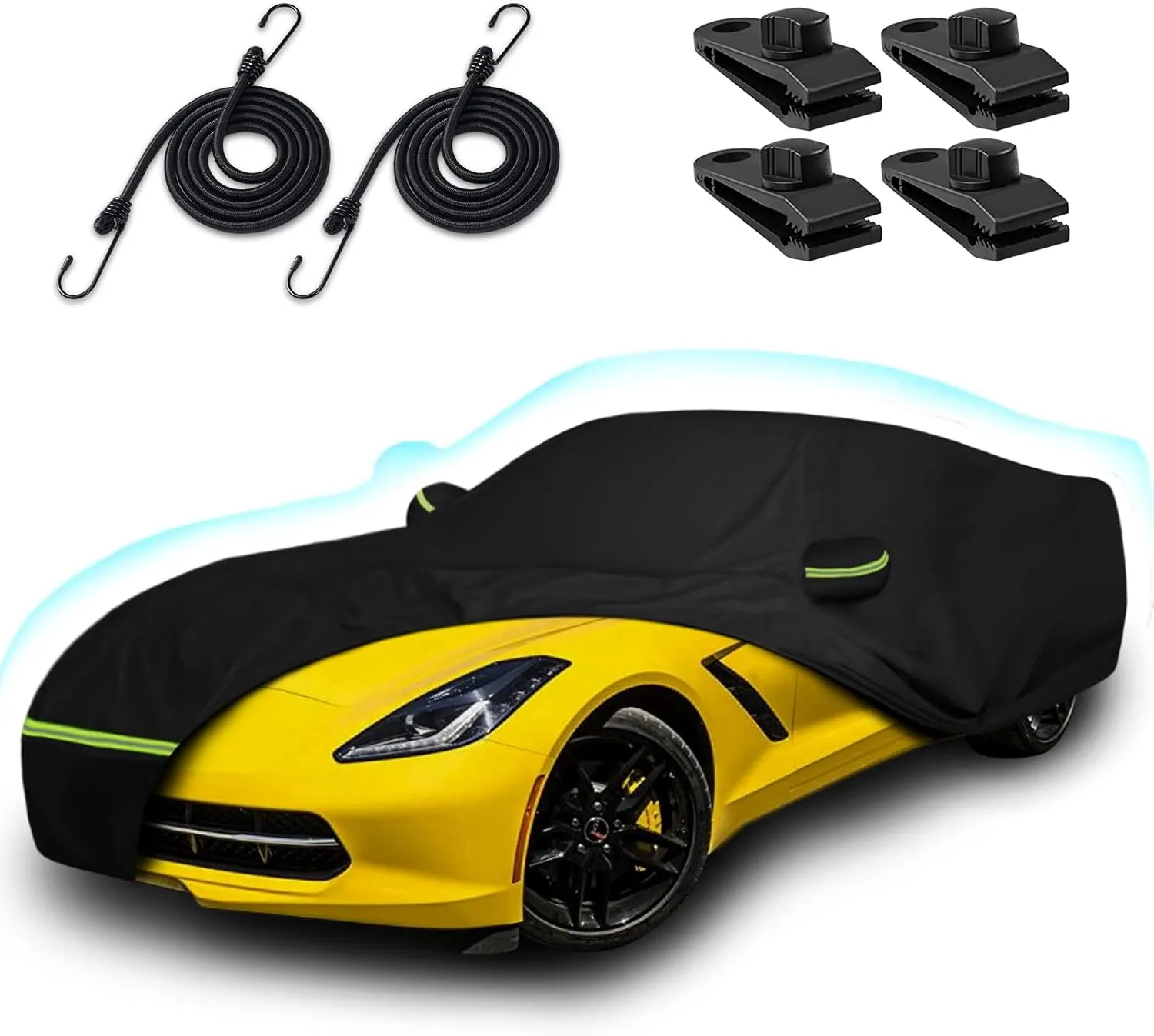 Car Cover for 2014-2019 Corvette C7 Stingray Corvette Z51 Z06, 6 Layers Waterproof Sun Rain UV Dust Snow Protection Outdoor C7 Full Car Cover with Zipper Door and Windproof Straps-Black