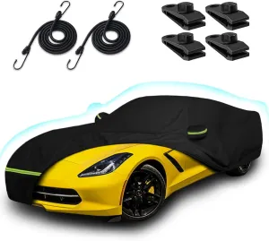 Car Cover for 2014-2019 Corvette C7 Stingray Corvette Z51 Z06, 6 Layers Waterproof Sun Rain UV Dust Snow Protection Outdoor C7 Full Car Cover with Zipper Door and Windproof Straps-Black